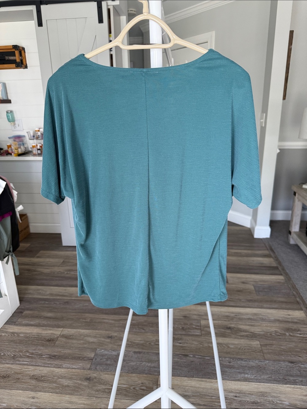Green Envelope Teal Draped Cowl Neck Short Sleeve Top - Picture 3 of 3